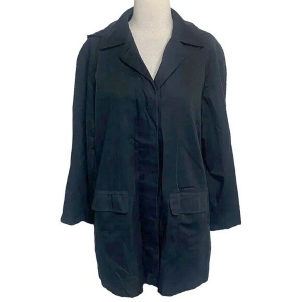 London Fog Raincoat Medium Navy Blue Button Front Hooded Trench Coat